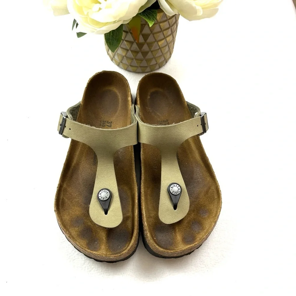 Birkenstock Gizeh Tobacco Brown Leather Cork‎ Sole Thong Boho Sandal Size 37